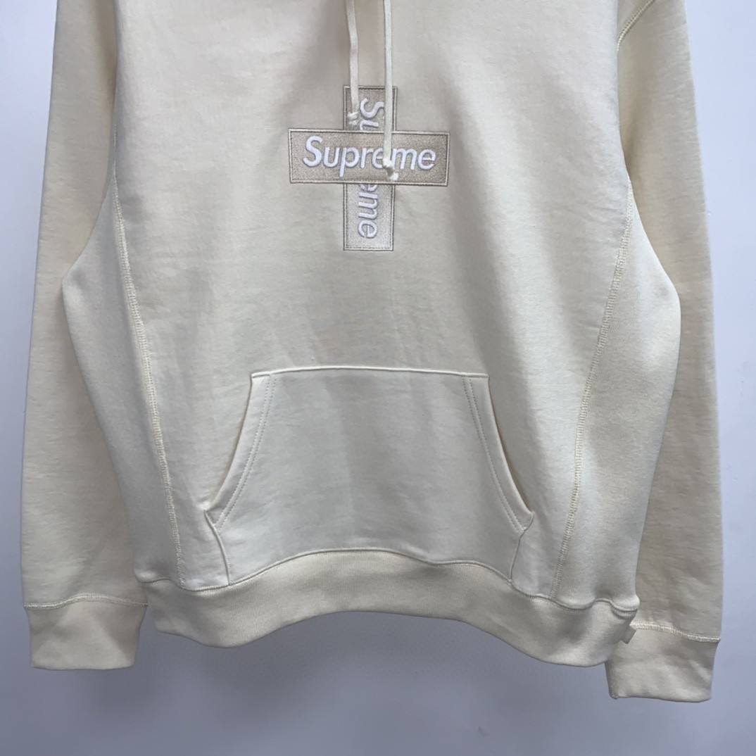 Supreme Week 15 Cross Box Logo Hooded Sweatshirt Logo 刺绣徽标 米色 连帽卫衣 加绒加厚 宽松 男女同款 SUP-FW20-335