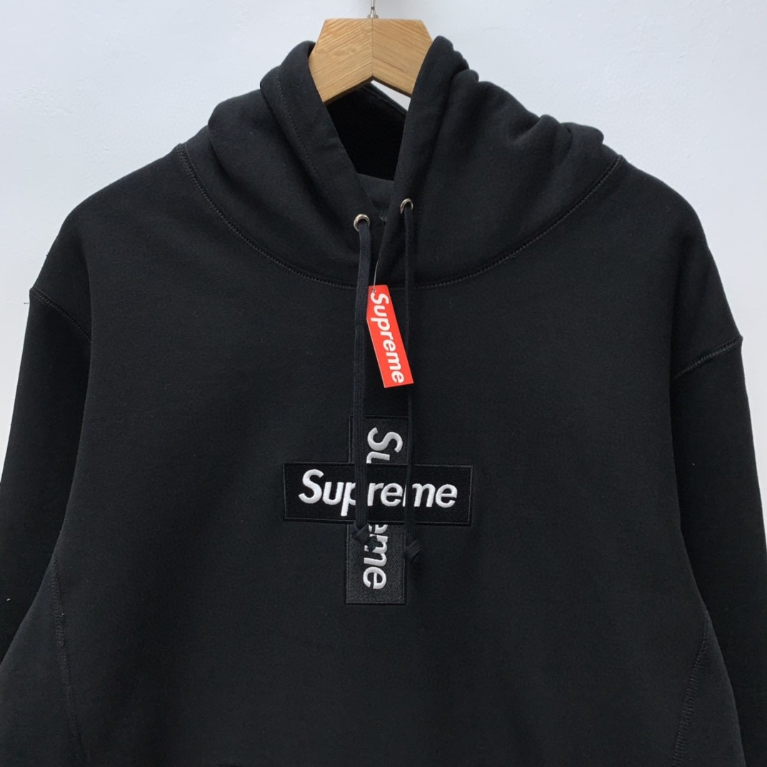 Supreme Week 15 Cross Box Logo Hooded Sweatshirt Logo 刺绣徽标 黑色 连帽卫衣 加绒加厚 宽松 男女同款 SUP-FW20-335