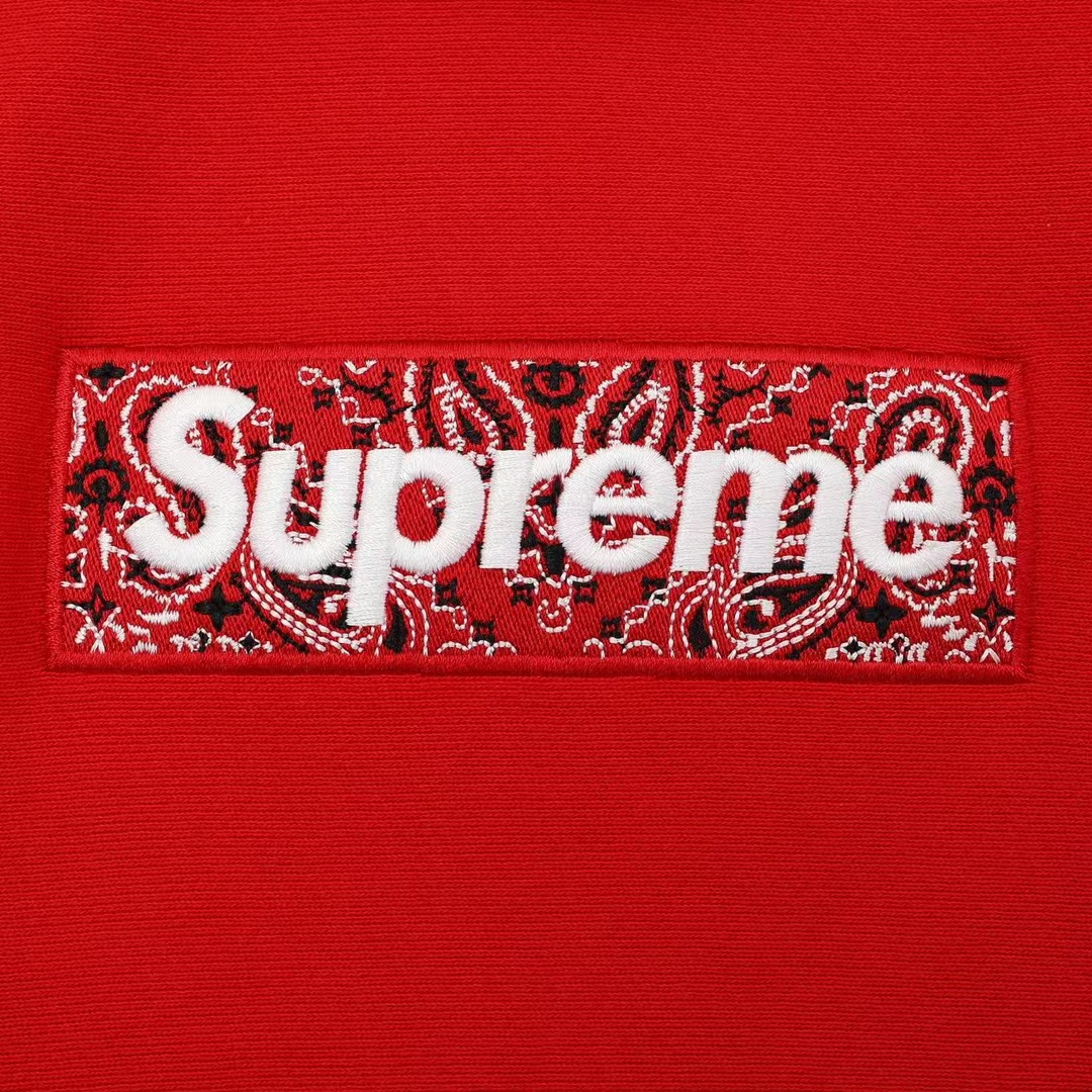 Supreme 19FW Bandana Box Logo Hooded 灰色 腰果花刺绣 长袖 保暖 加绒 卫衣男女同款 SUP-FW19-10828