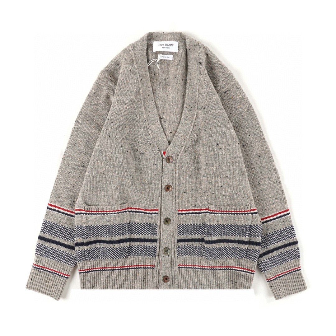 Thom Browne 条纹提花羊毛衫 燕麦灰 针织衫 开衫 毛衣 外套 长袖 男女同款 