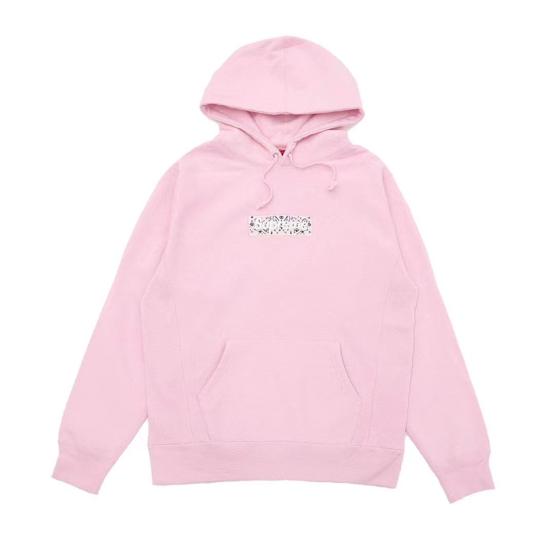 Supreme 19FW Bandana Box Logo Hooded 粉色 腰果花刺绣 长袖 保暖 加绒 卫衣男女同款SUP-FW19-10831