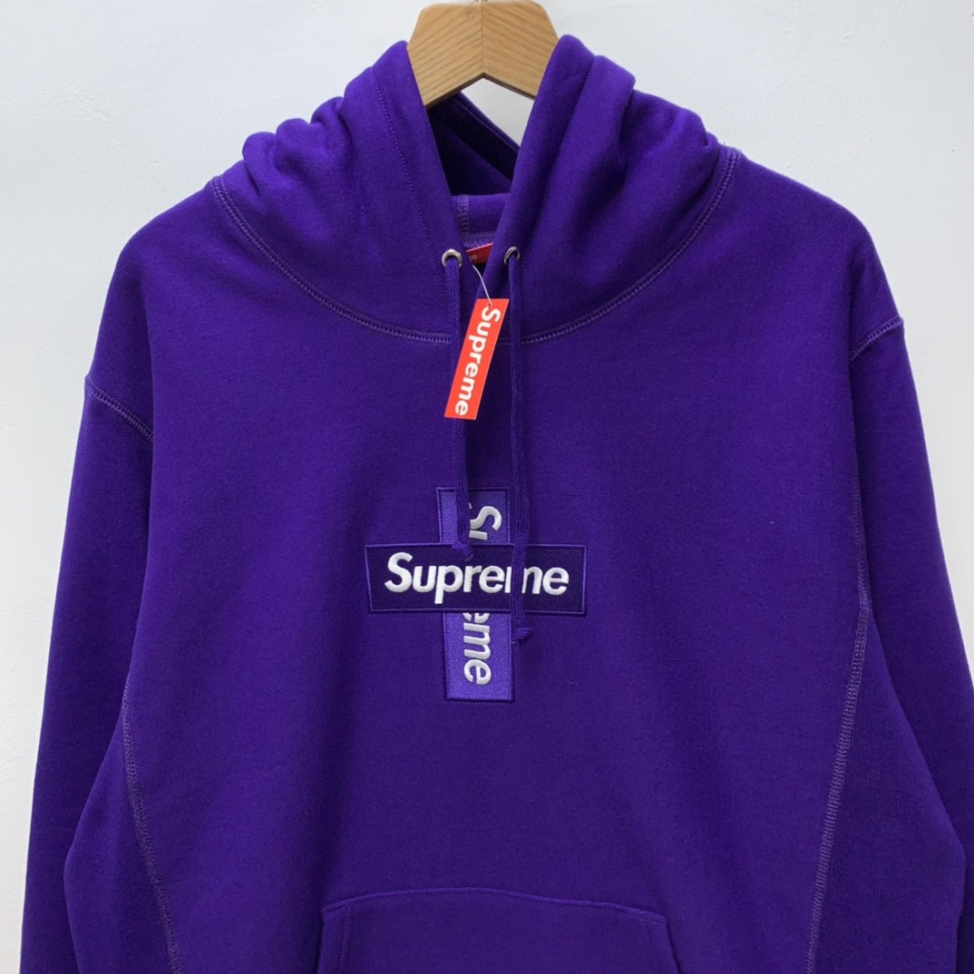 [Copy]Supreme Week 15 Cross Box Logo Hooded Sweatshirt Logo 刺绣徽标 紫色 连帽卫衣 加绒加厚 宽松 男女同款 SUP-FW20-335