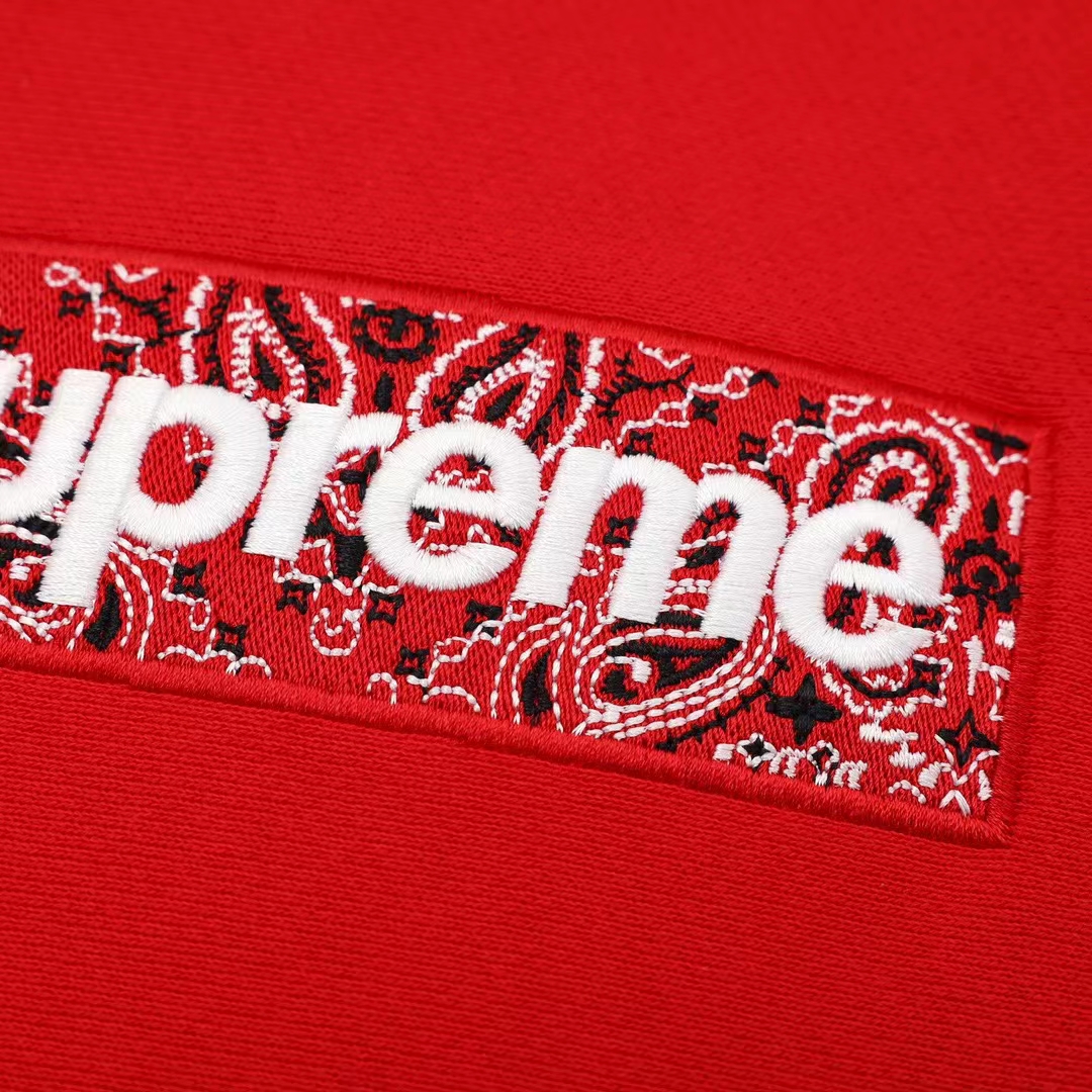 Supreme 19FW Bandana Box Logo Hooded 灰色 腰果花刺绣 长袖 保暖 加绒 卫衣男女同款 SUP-FW19-10828