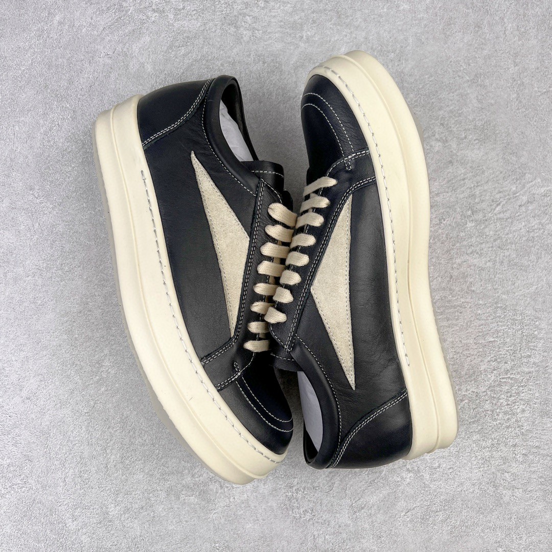 RICK OWENS 全粒面小牛皮 黑白色 低筒 板鞋 休闲鞋 男鞋 女鞋 RU02B2897LPOLVS-9081