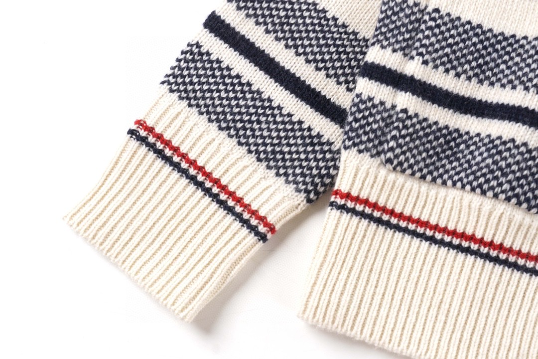 Thom Browne 条纹提花羊毛衫 米白色 针织衫 开衫 毛衣 外套 长袖 男女同款 