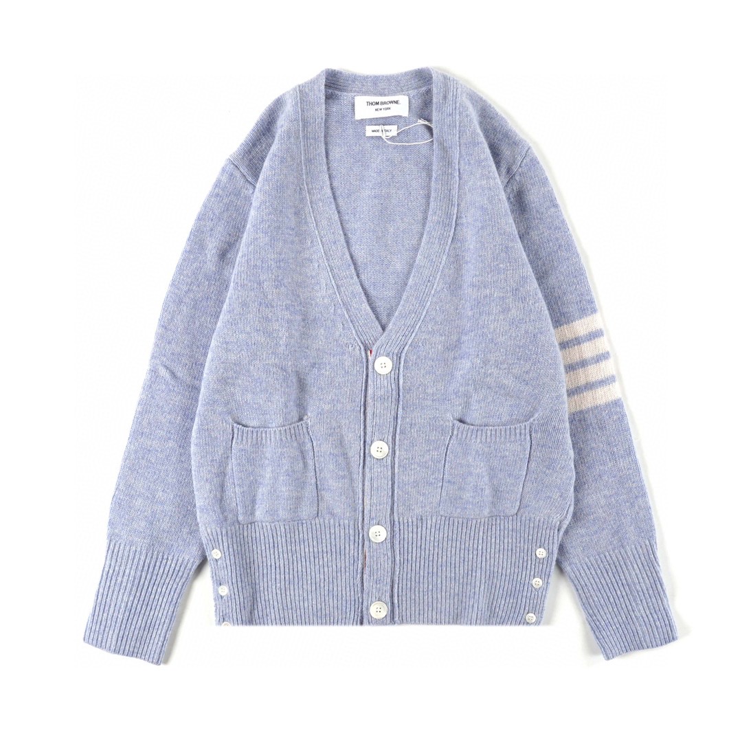 Thom Browne 21FW 四条纹单排扣羊毛衫 浅紫色 针织衫 开衫 毛衣 外套 长袖 男女同款 