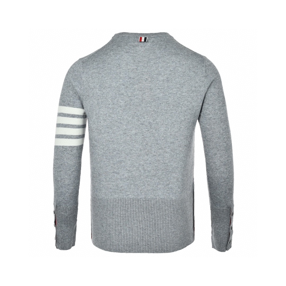Thom Browne 经典四杠圆领羊毛衫 灰色 套头 毛衣 长袖 秋冬款 男女同款 