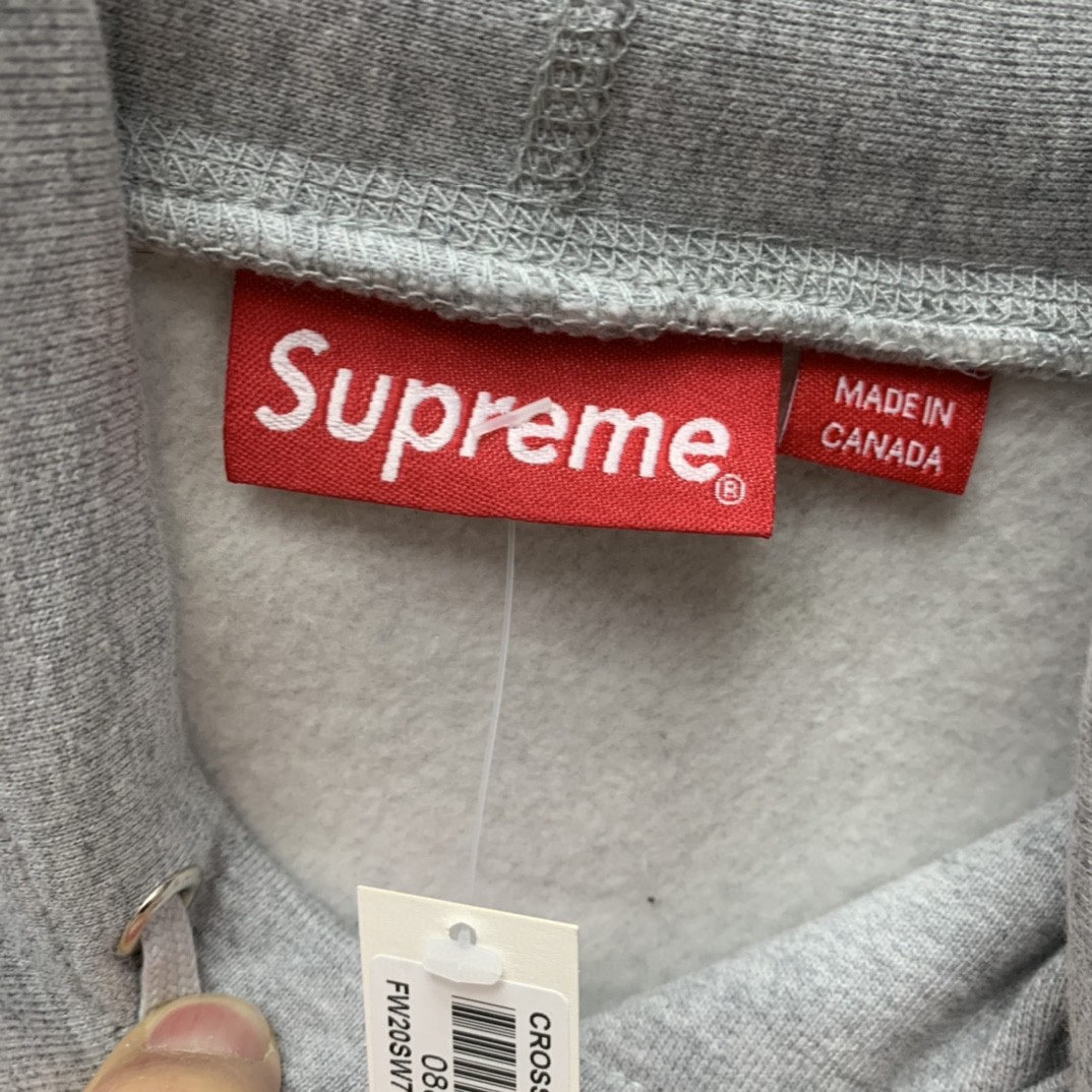 Supreme Week 15 Cross Box Logo Hooded Sweatshirt Logo 刺绣徽标 灰色 连帽卫衣 加绒加厚 宽松 男女同款 SUP-FW20-335