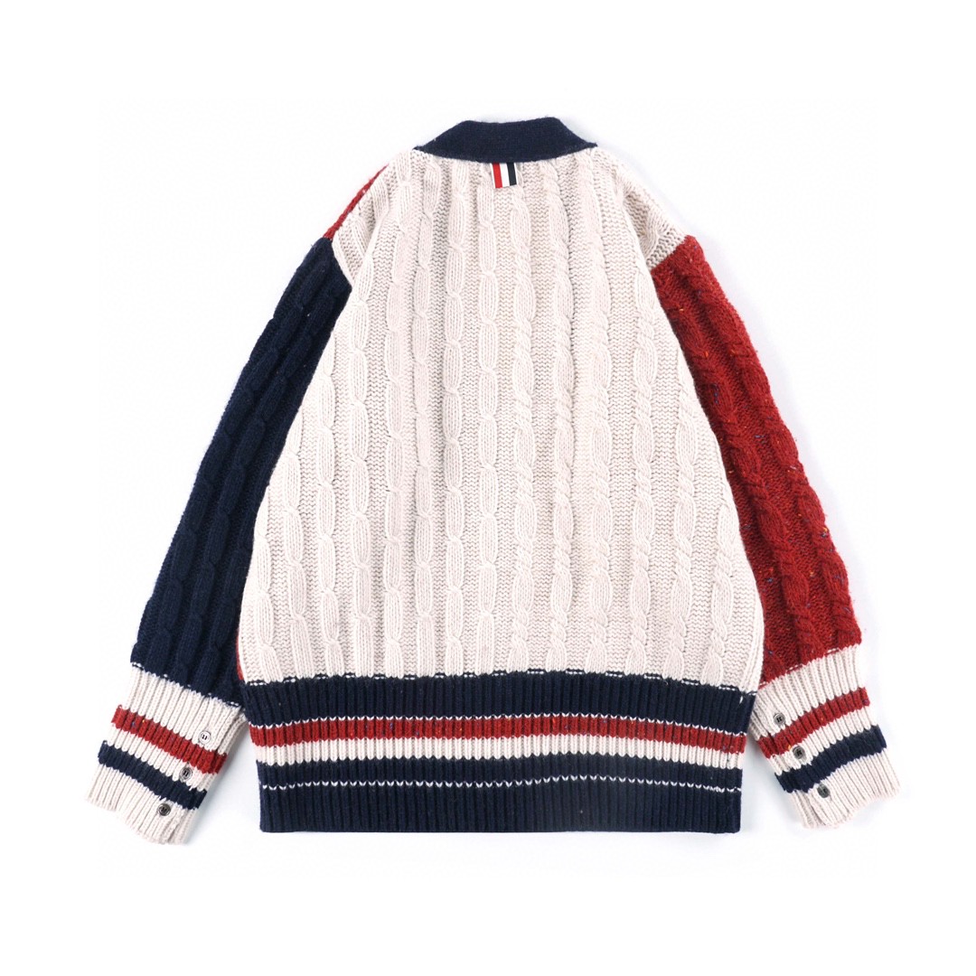 Thom Browne 拼色条纹单排扣羊毛衫 红色 针织衫 开衫 毛衣 外套 长袖 男女同款 MKC357F-Y1502-960