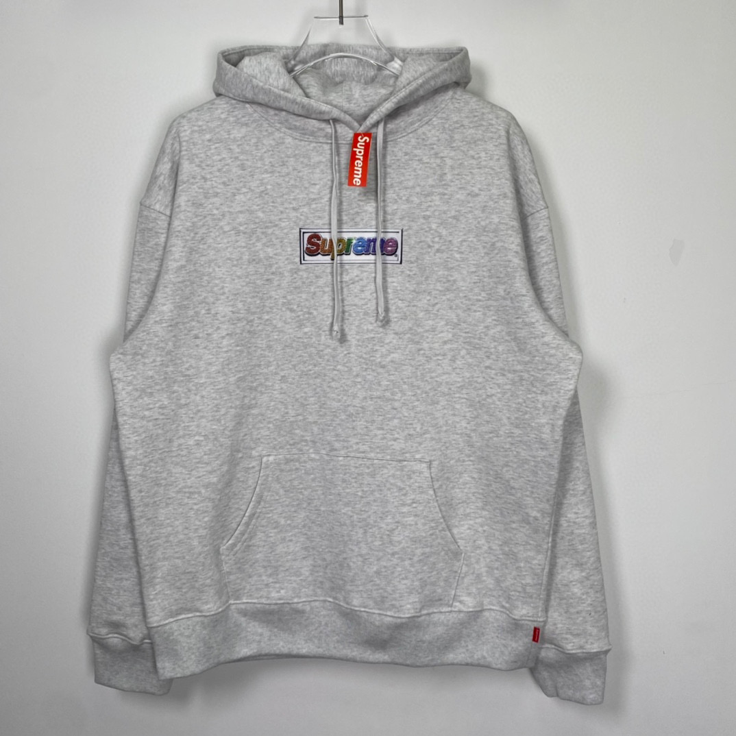 Supreme SS22  Week Bling Box Logo Hooded 灰白色 宝石 长袖 保暖 加绒 卫衣男女同款  