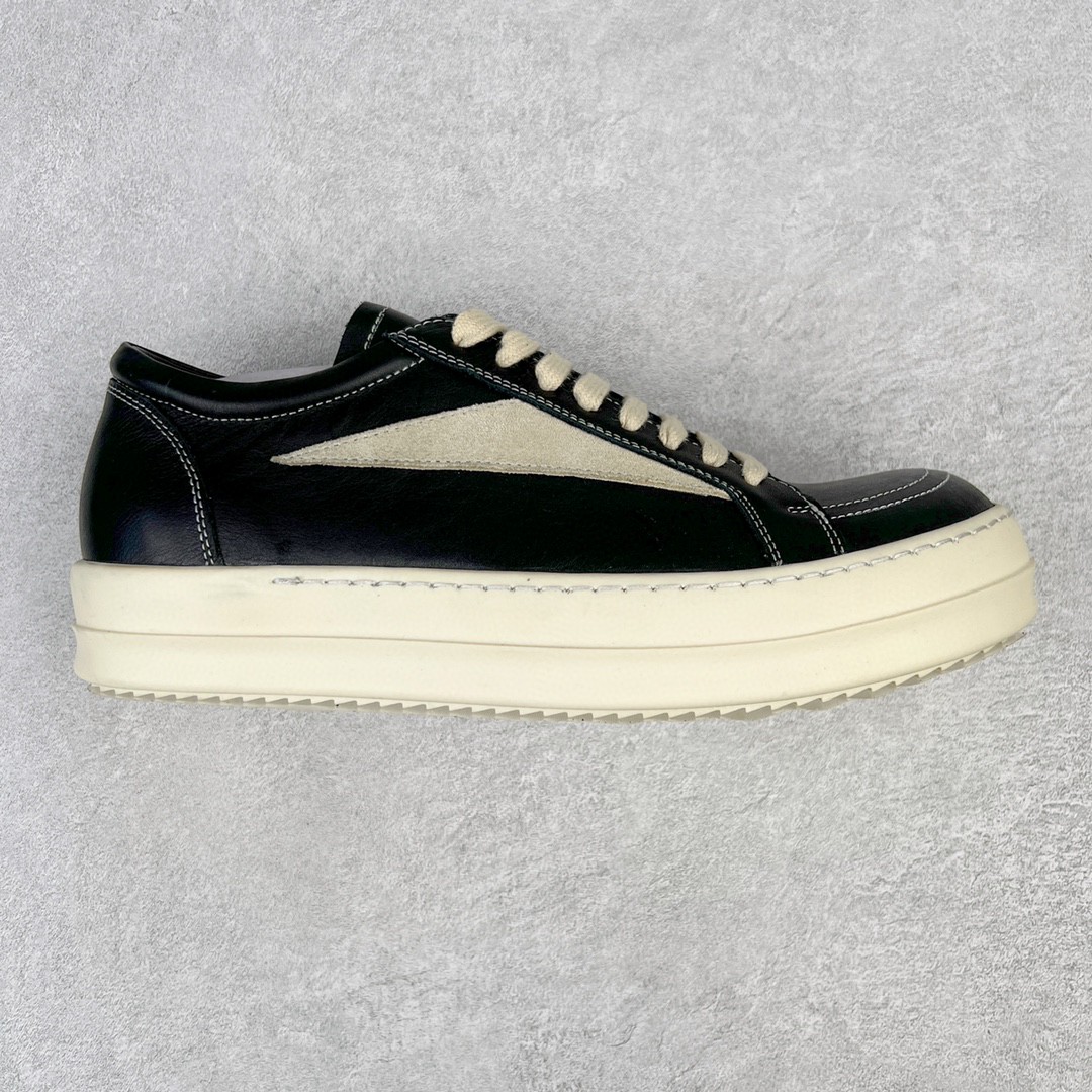 RICK OWENS 全粒面小牛皮 黑白色 低筒 板鞋 休闲鞋 男鞋 女鞋 RU02B2897LPOLVS-9081