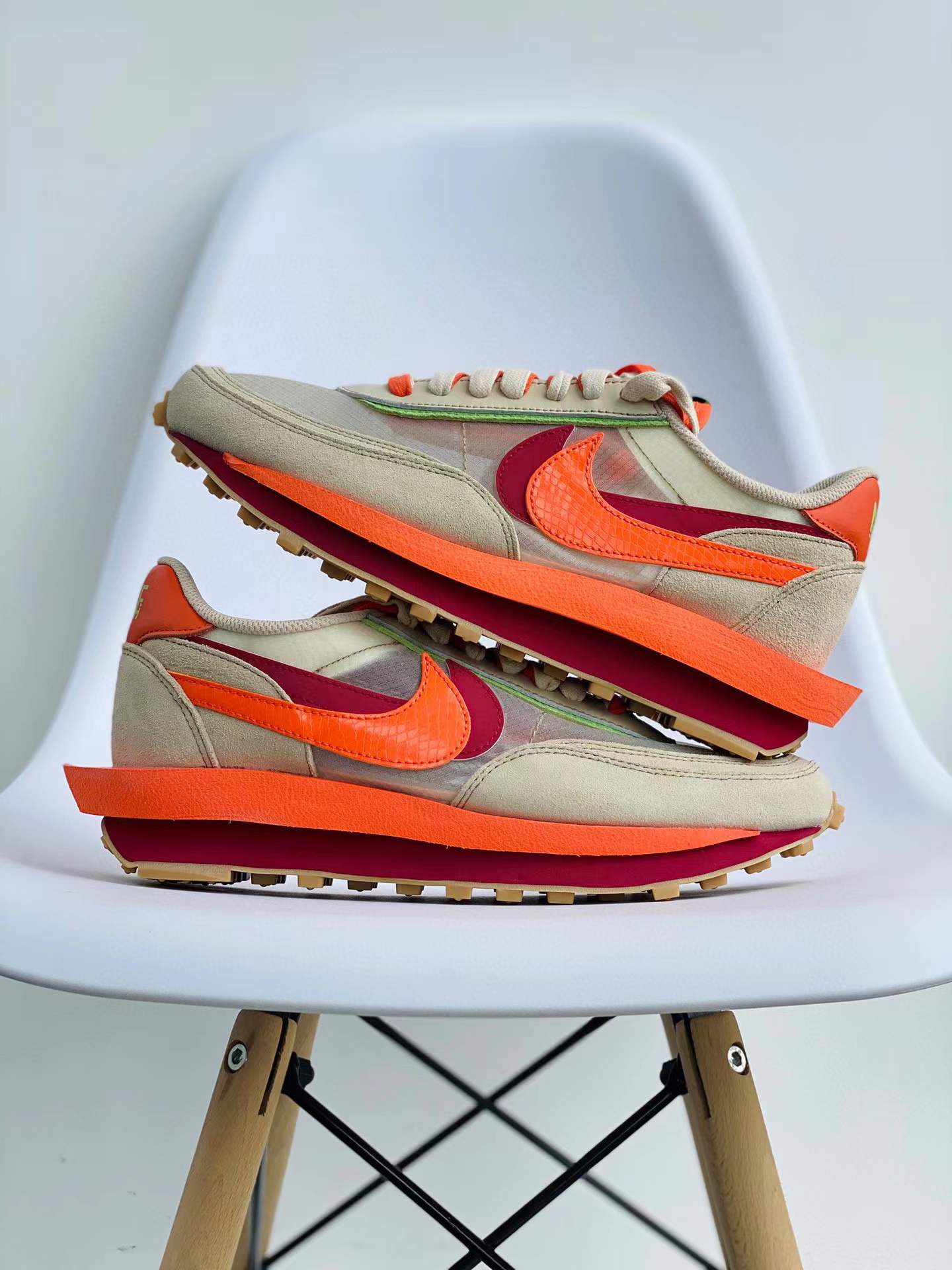 Clot Sacai LDV Waffl Orange Blaze 死亡之吻 三方联名 双勾 华夫 复古时鞋 休闲鞋 透气网面 运动鞋 男鞋厚底 女鞋增高 DH1347-100