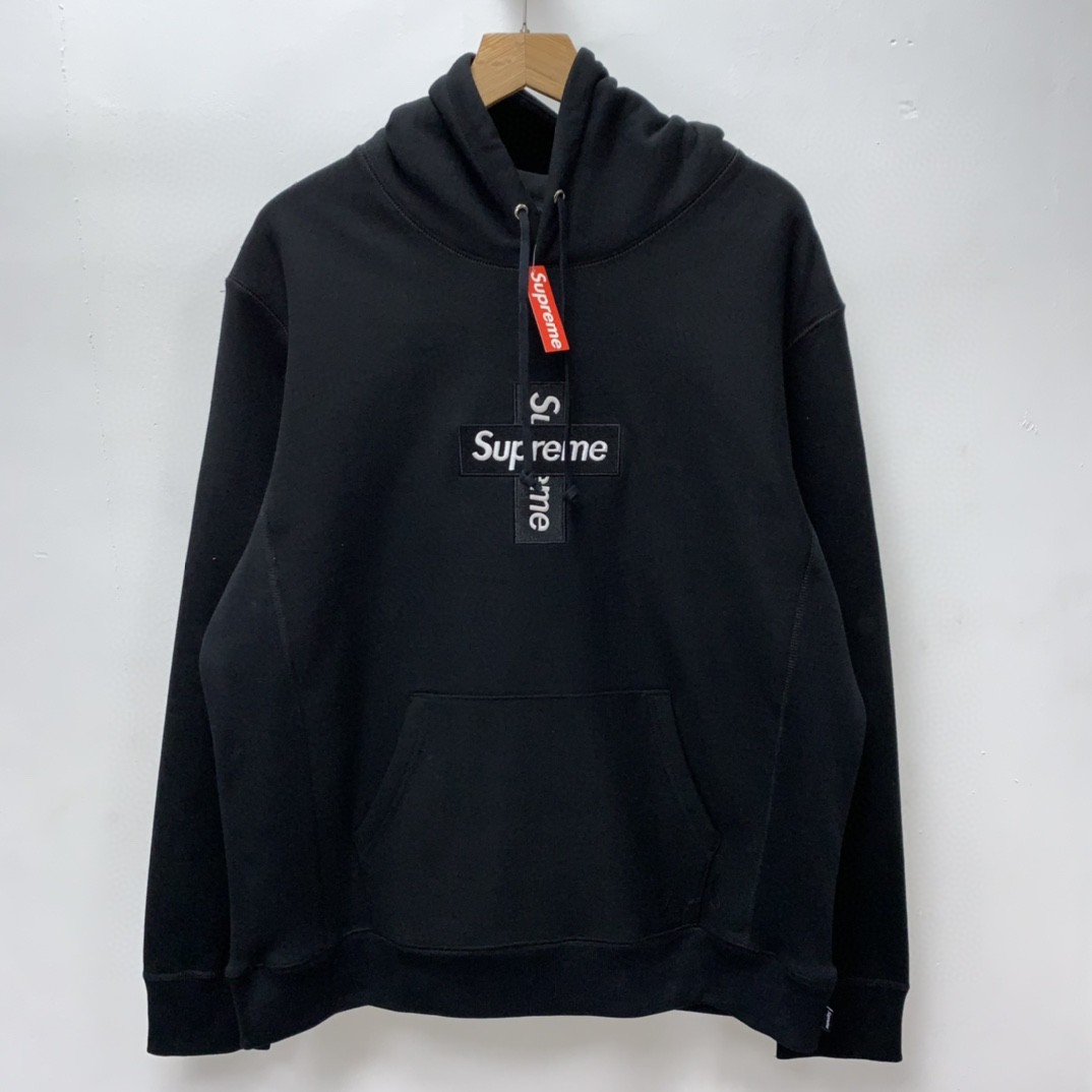 Supreme Week 15 Cross Box Logo Hooded Sweatshirt Logo 刺绣徽标 黑色 连帽卫衣 加绒加厚 宽松 男女同款 SUP-FW20-335