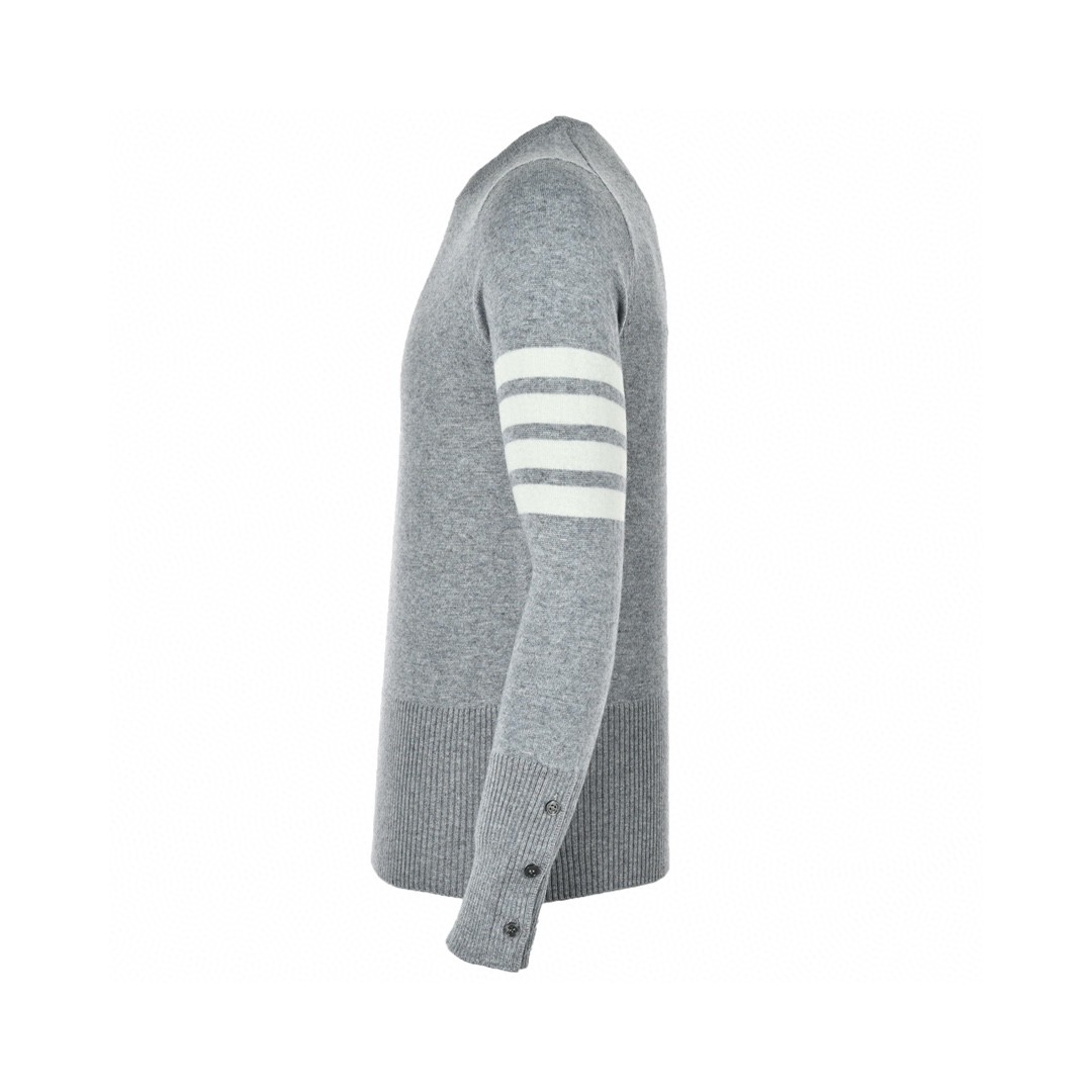 Thom Browne 经典四杠圆领羊毛衫 灰色 套头 毛衣 长袖 秋冬款 男女同款 
