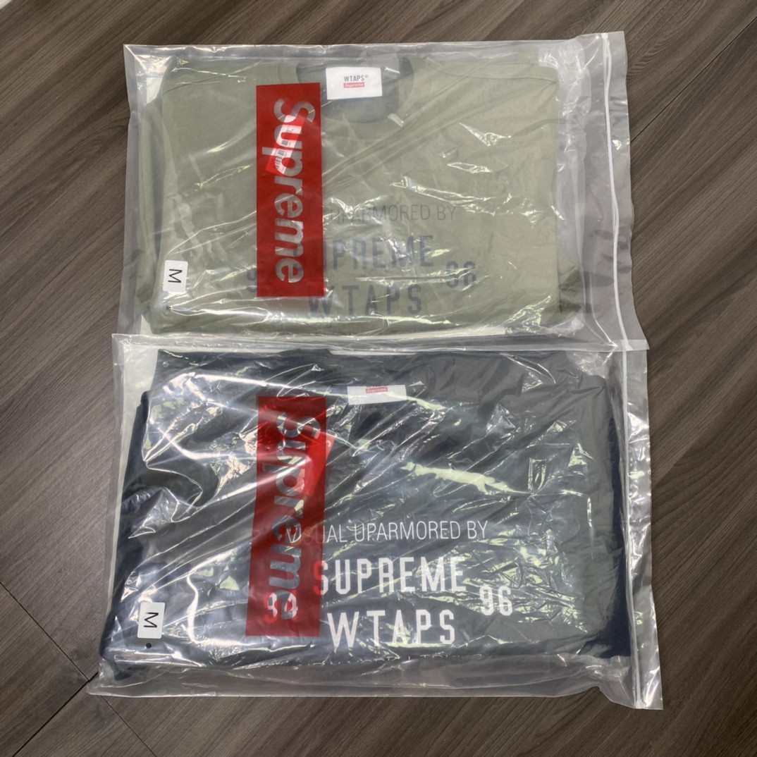 Supreme Week 15 WTAPS 联名款 Crewneck 字母徽标 Logo 印花 卡其绿 黑色 圆领套头卫衣 加绒 宽松 男女同款 SUP-FW21-339