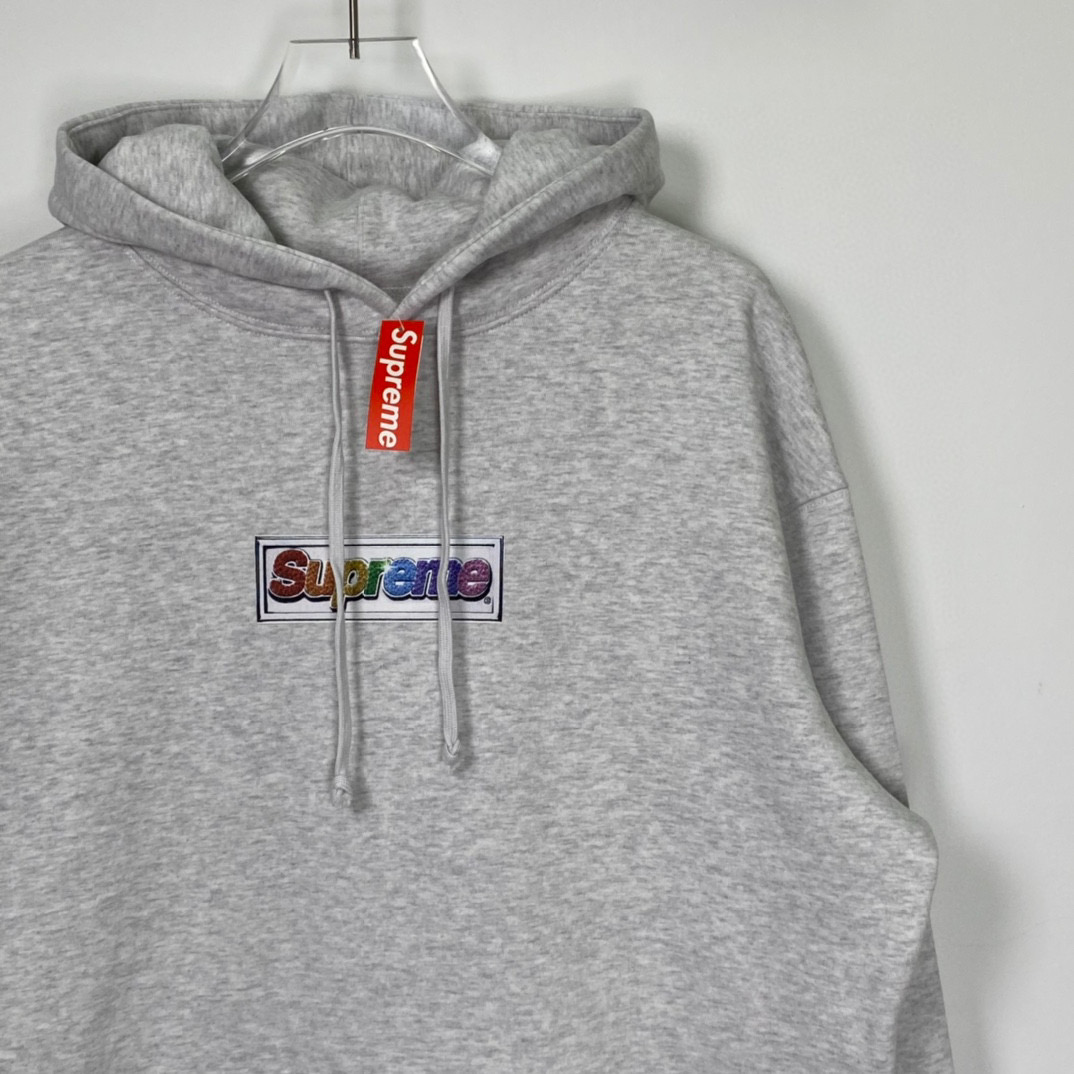  Supreme SS22  Week Bling Box Logo Hooded 灰白色 宝石 长袖 保暖 加绒 卫衣男女同款  