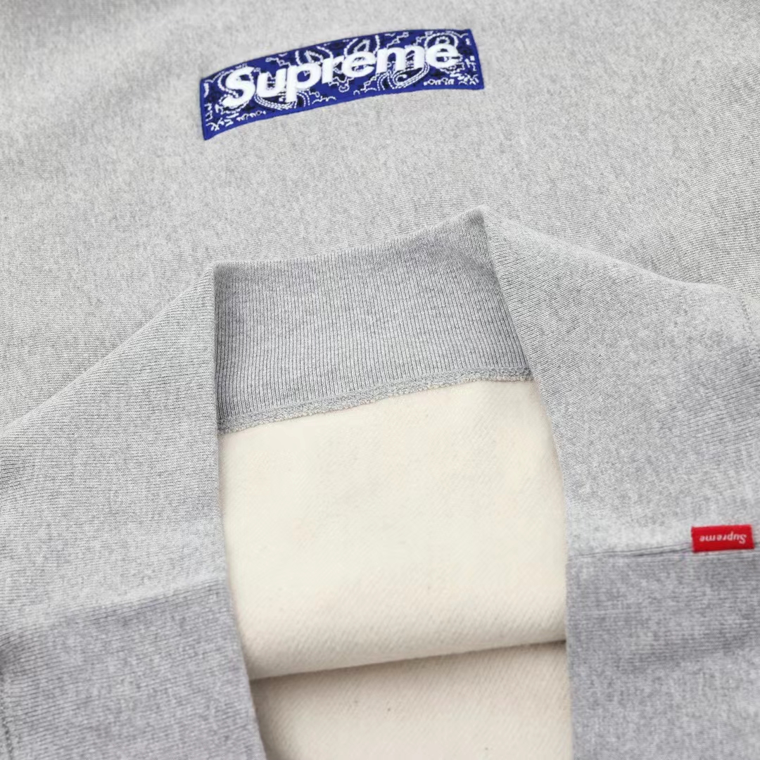 Supreme 19FW Bandana Box Logo Hooded 灰色 腰果花刺绣 长袖 保暖 加绒 卫衣男女同款 SUP-FW19-10830