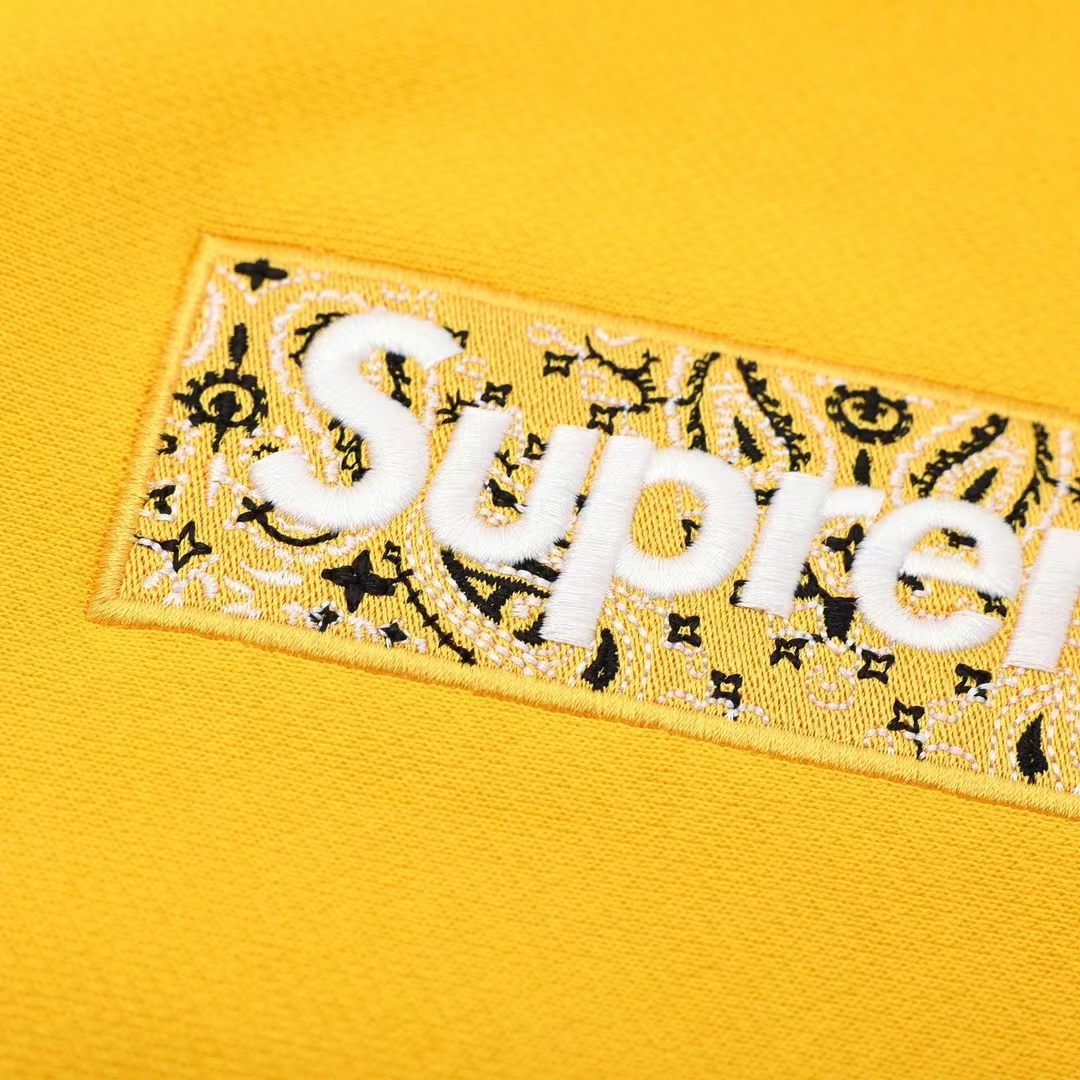 Supreme 19FW Bandana Box Logo Hooded 黄色 腰果花刺绣 长袖 保暖 加绒 卫衣男女同款 SUP-FW19-10826