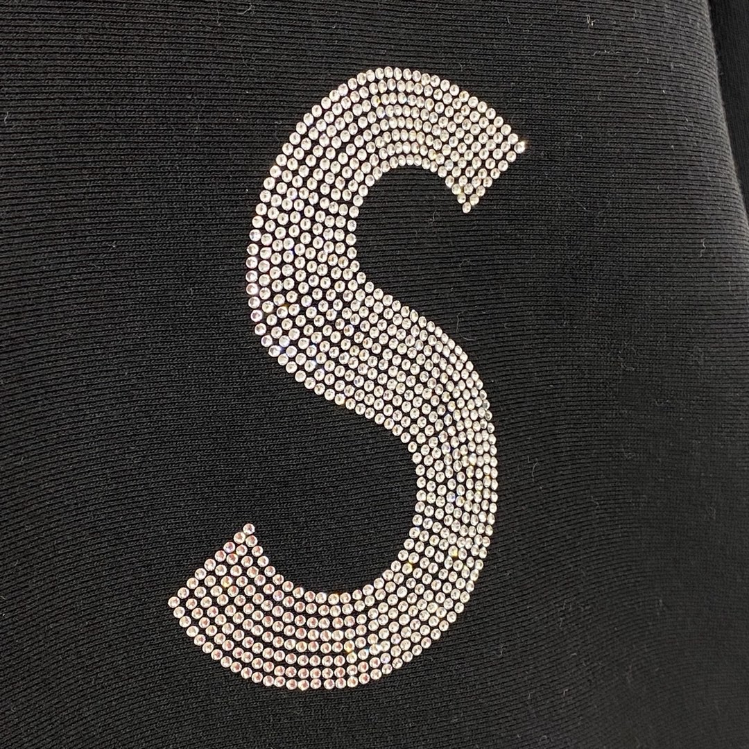 Supreme Week 6 Swarovski 联名款 S Logo Hooded Sweatshirt S 水钻徽标 黑色 白色 连帽卫衣 加绒 宽松 男女同款 SUP-SS21-583
