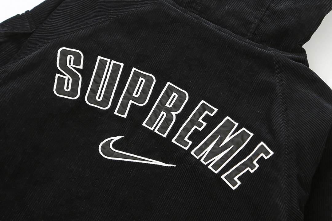 Supreme SS22 Week 14 Nike 联名款 Arc Corduroy Hooded Jacket 灯芯绒 黑色 拉链连帽外套 夹克 棉服 长袖 秋冬款 男女同款 SUP-SS22-823
