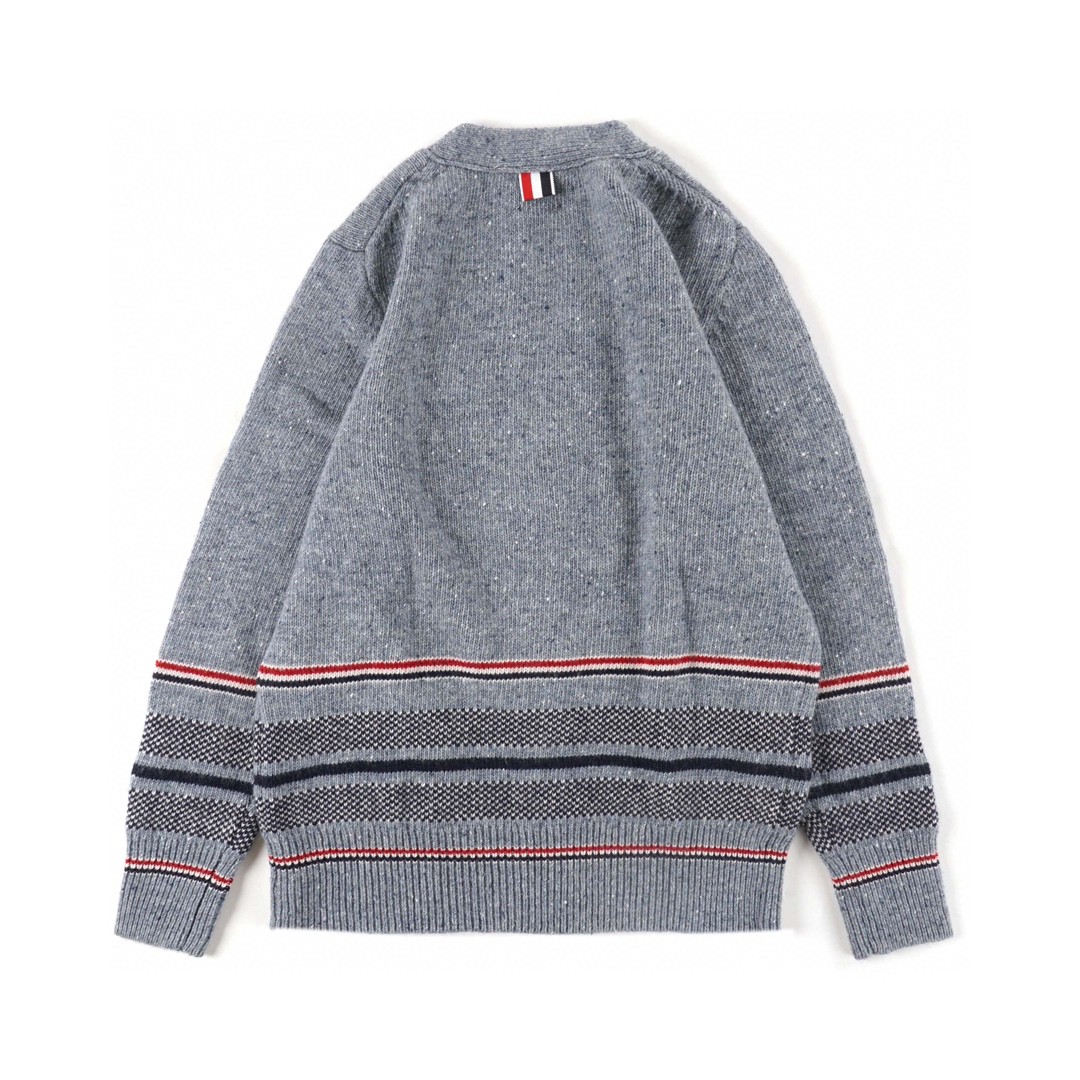 Thom Browne 条纹提花羊毛衫 灰色 针织衫 开衫 毛衣 外套 长袖 男女同款 