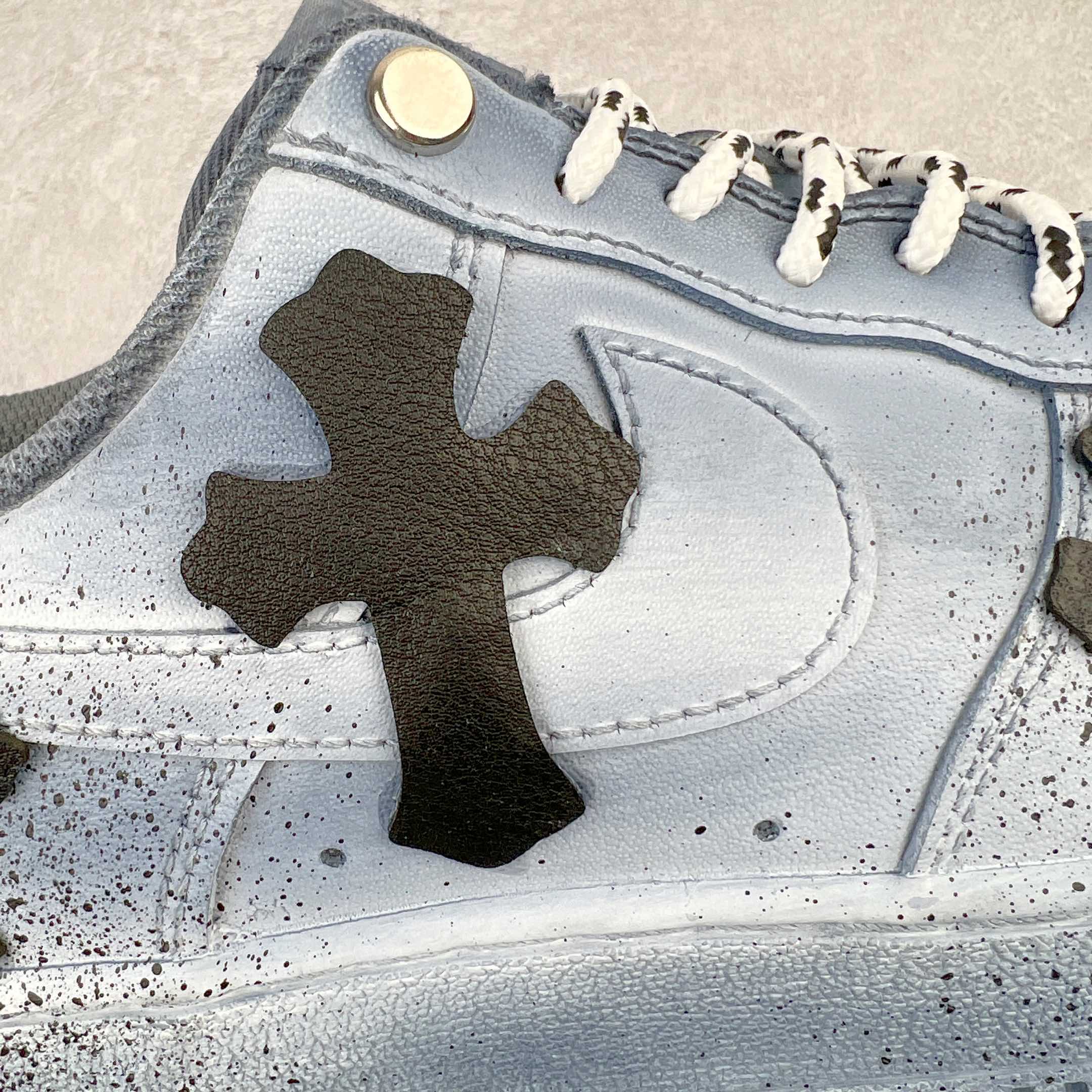 高级客制 Air Force 1'07 Low"White Blue  Chrome Hearts  旧泼墨克罗心  低筒  空军一号 休闲鞋 板鞋 男鞋 