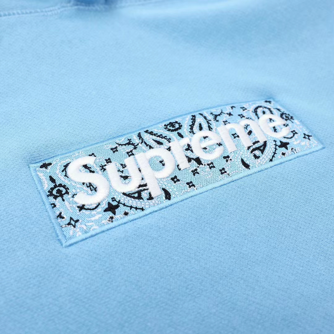 Supreme 19FW Bandana Box Logo Hooded 蓝色 腰果花刺绣 长袖 保暖 加绒 卫衣男女同款  SUP-FW19-10832