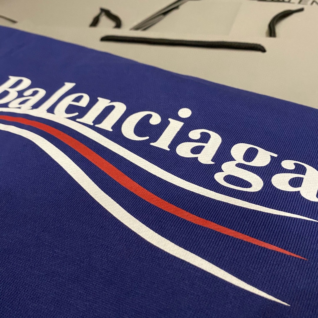 Balenciaga 巴黎世家 可乐 印花波浪 Logo 深蓝色 连帽卫衣 套头卫衣 长袖 秋冬 男女同款 