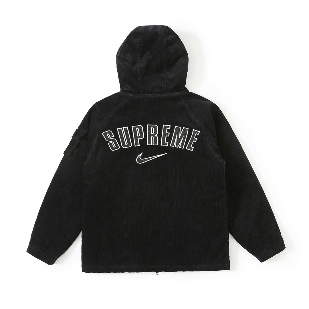 Supreme SS22 Week 14 Nike 联名款 Arc Corduroy Hooded Jacket 灯芯绒 黑色 拉链连帽外套 夹克 棉服 长袖 秋冬款 男女同款 SUP-SS22-823