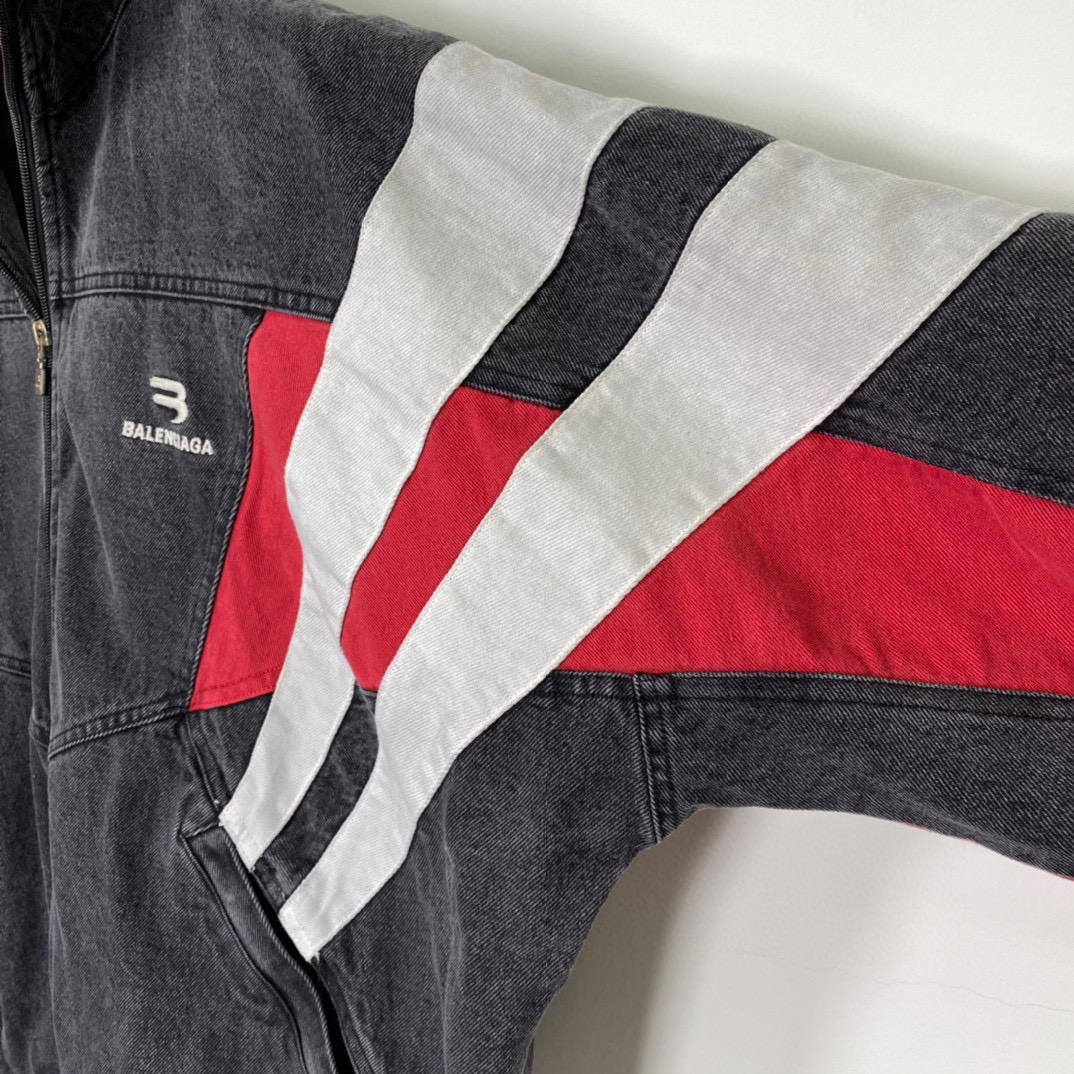 BALENCIAGA FW22 黑色 拼色立領 牛仔夾克 外套 長袖  秋冬保暖 男款 女款 