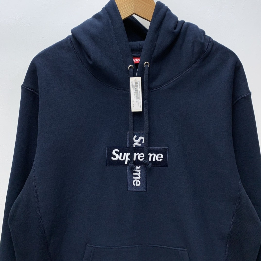 Supreme Week 15 Cross Box Logo Hooded Sweatshirt Logo 刺绣徽标 深蓝色 连帽卫衣 加绒加厚 宽松 男女同款 SUP-FW20-335