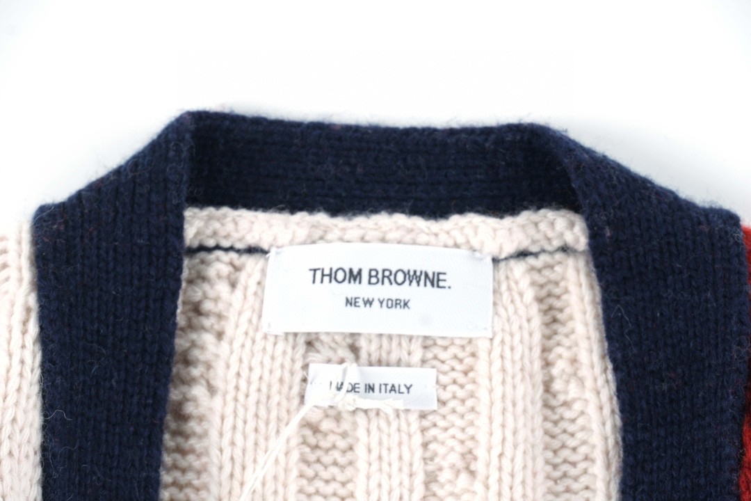 Thom Browne 拼色条纹单排扣羊毛衫 红色 针织衫 开衫 毛衣 外套 长袖 男女同款 MKC357F-Y1502-960