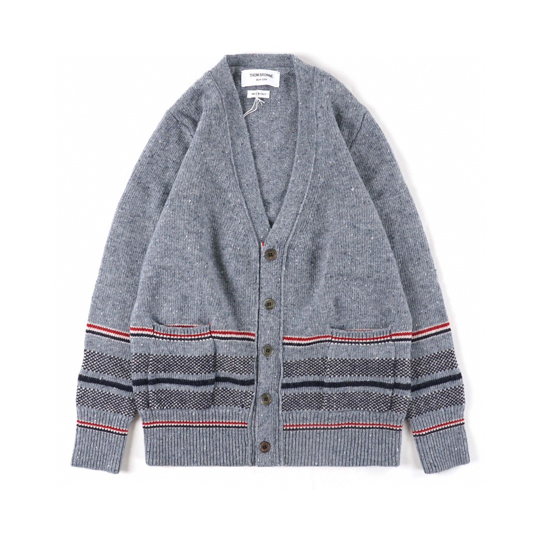 Thom Browne 条纹提花羊毛衫 灰色 针织衫 开衫 毛衣 外套 长袖 男女同款 