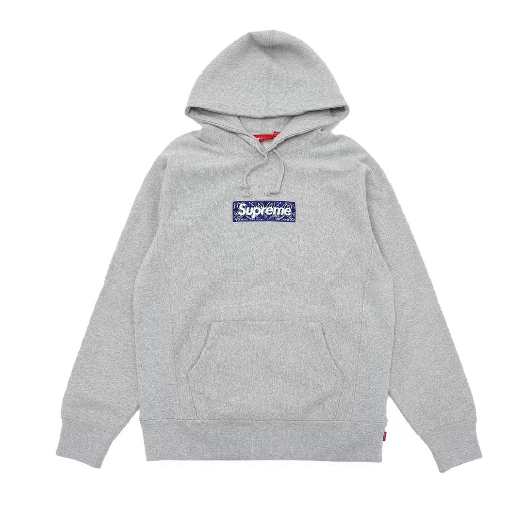 Supreme 19FW Bandana Box Logo Hooded 灰色 腰果花刺绣 长袖 保暖 加绒 卫衣男女同款 SUP-FW19-10830