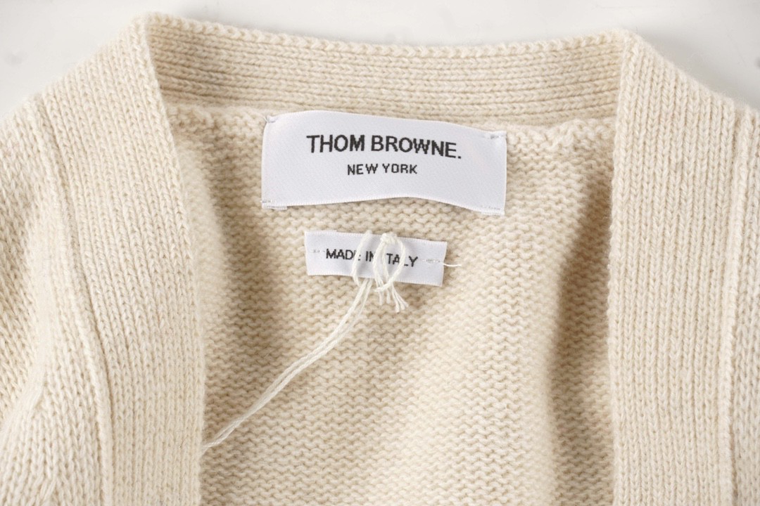 Thom Browne 条纹提花羊毛衫 米白色 针织衫 开衫 毛衣 外套 长袖 男女同款 