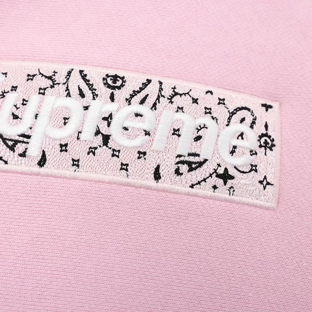 Supreme 19FW Bandana Box Logo Hooded 粉色 腰果花刺绣 长袖 保暖 加绒 卫衣男女同款SUP-FW19-10831