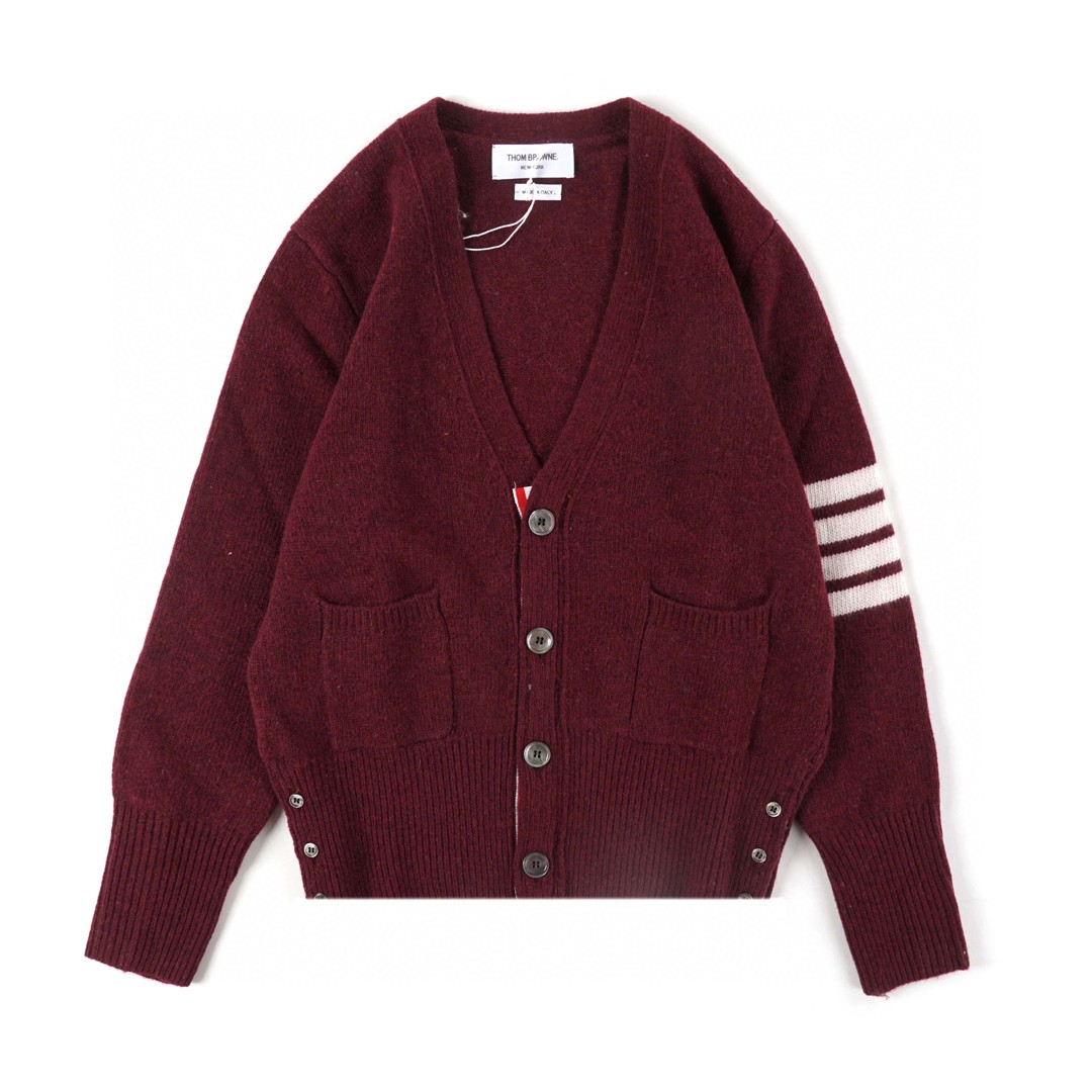 Thom Browne 21FW 四条纹单排扣羊毛衫 酒红色 针织衫 开衫 毛衣 外套 长袖 男女同款 