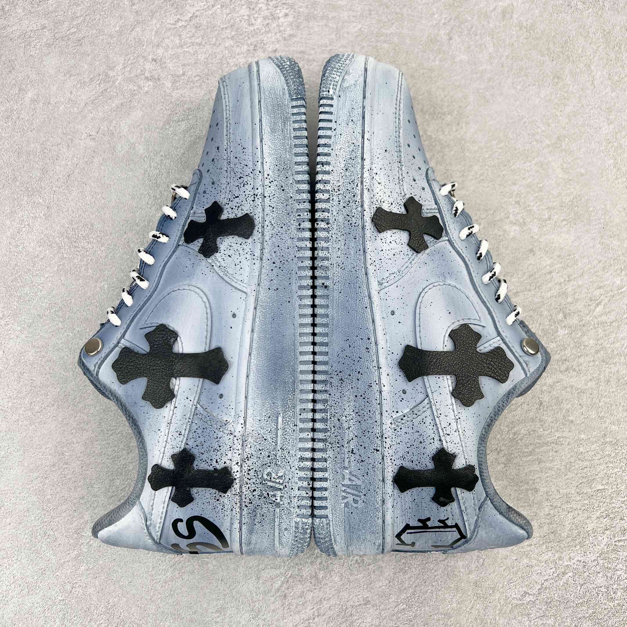 高级客制 Air Force 1'07 Low"White Blue  Chrome Hearts  旧泼墨克罗心  低筒  空军一号 休闲鞋 板鞋 男鞋 