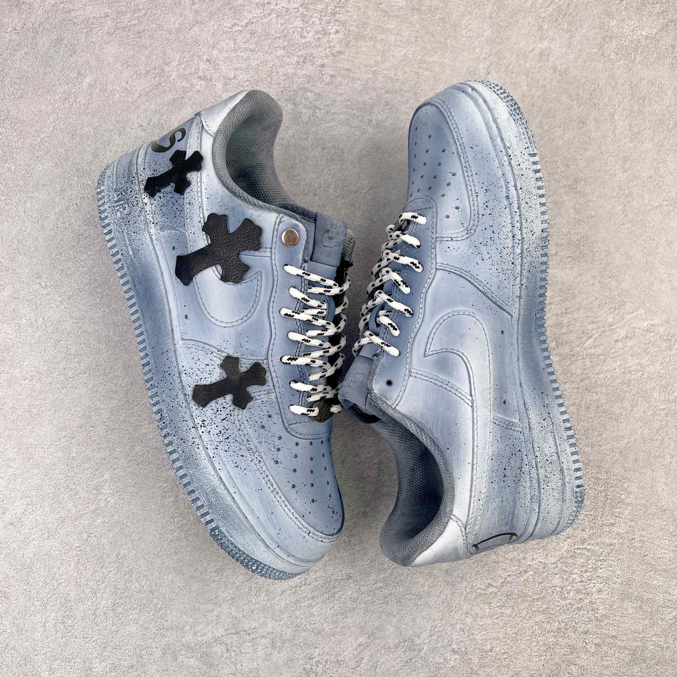 高级客制 Air Force 1'07 Low"White Blue  Chrome Hearts  旧泼墨克罗心  低筒  空军一号 休闲鞋 板鞋 男鞋 