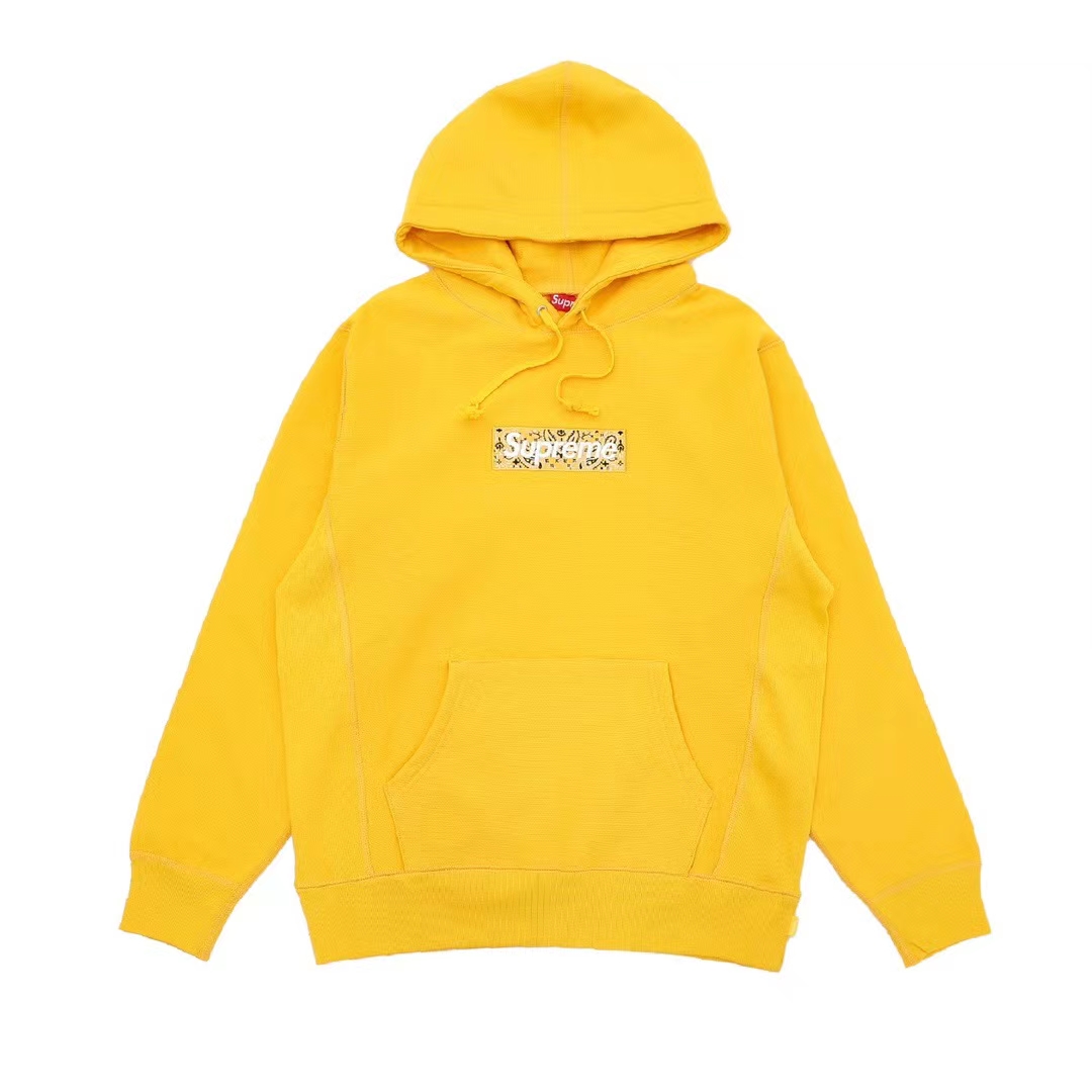 Supreme 19FW Bandana Box Logo Hooded 黄色 腰果花刺绣 长袖 保暖 加绒 卫衣男女同款 SUP-FW19-10826