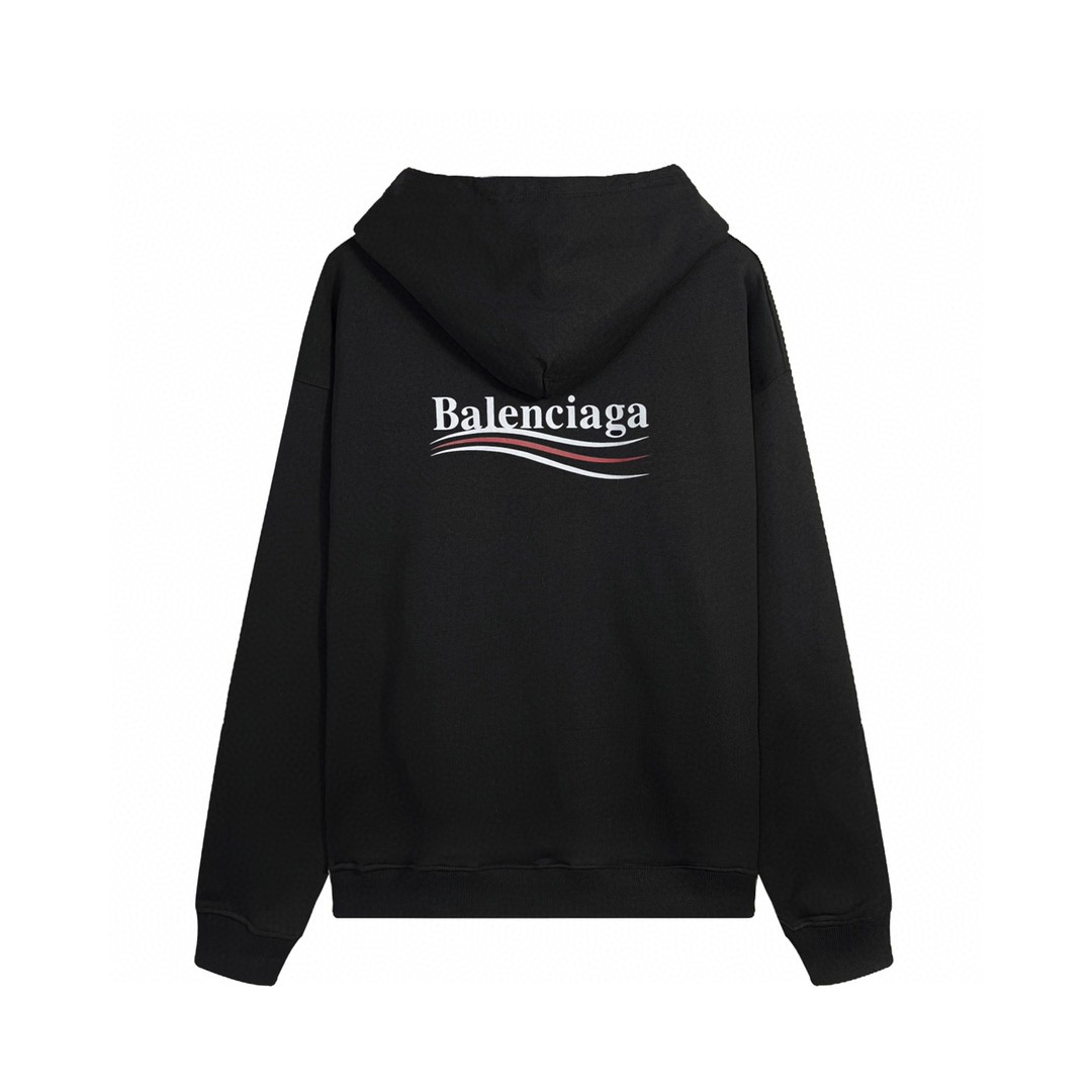 Balenciaga 巴黎世家 可乐 印花波浪 Logo 黑色 连帽卫衣 套头卫衣 长袖 秋冬 男女同款 