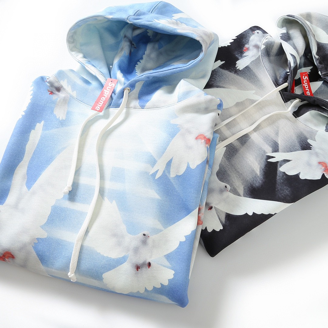 Supreme SS22 Week 2 Doves Hooded Sweatshirt 和平鸽 印花 蓝色 黑色 连帽卫衣 套头 长袖 秋冬款 男女同款 SUP-SS22-125