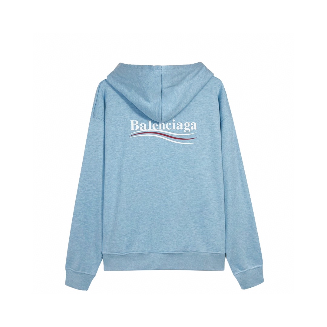 Balenciaga 巴黎世家 可乐 波浪 Logo 天蓝色 连帽卫衣 套头卫衣 长袖 秋冬 男女同款 