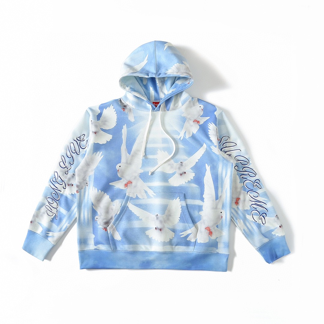 Supreme SS22 Week 2 Doves Hooded Sweatshirt 和平鸽 印花 蓝色 黑色 连帽卫衣 套头 长袖 秋冬款 男女同款 SUP-SS22-125