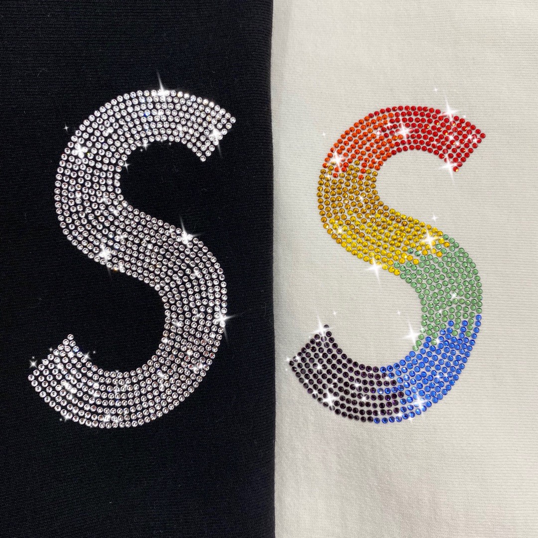 Supreme Week 6 Swarovski 联名款 S Logo Hooded Sweatshirt S 水钻徽标 黑色 白色 连帽卫衣 加绒 宽松 男女同款 SUP-SS21-583