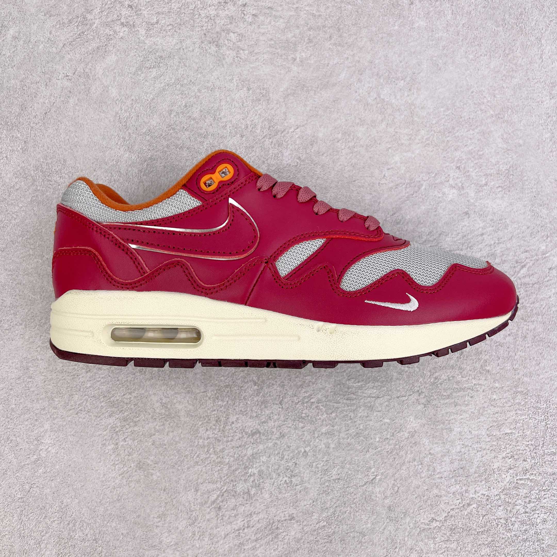 Patta Air Max 1  Night Maroon 玫红色 波浪纹 低筒 减震运动鞋 休闲鞋 板鞋 男鞋 女鞋 DH1348-001
