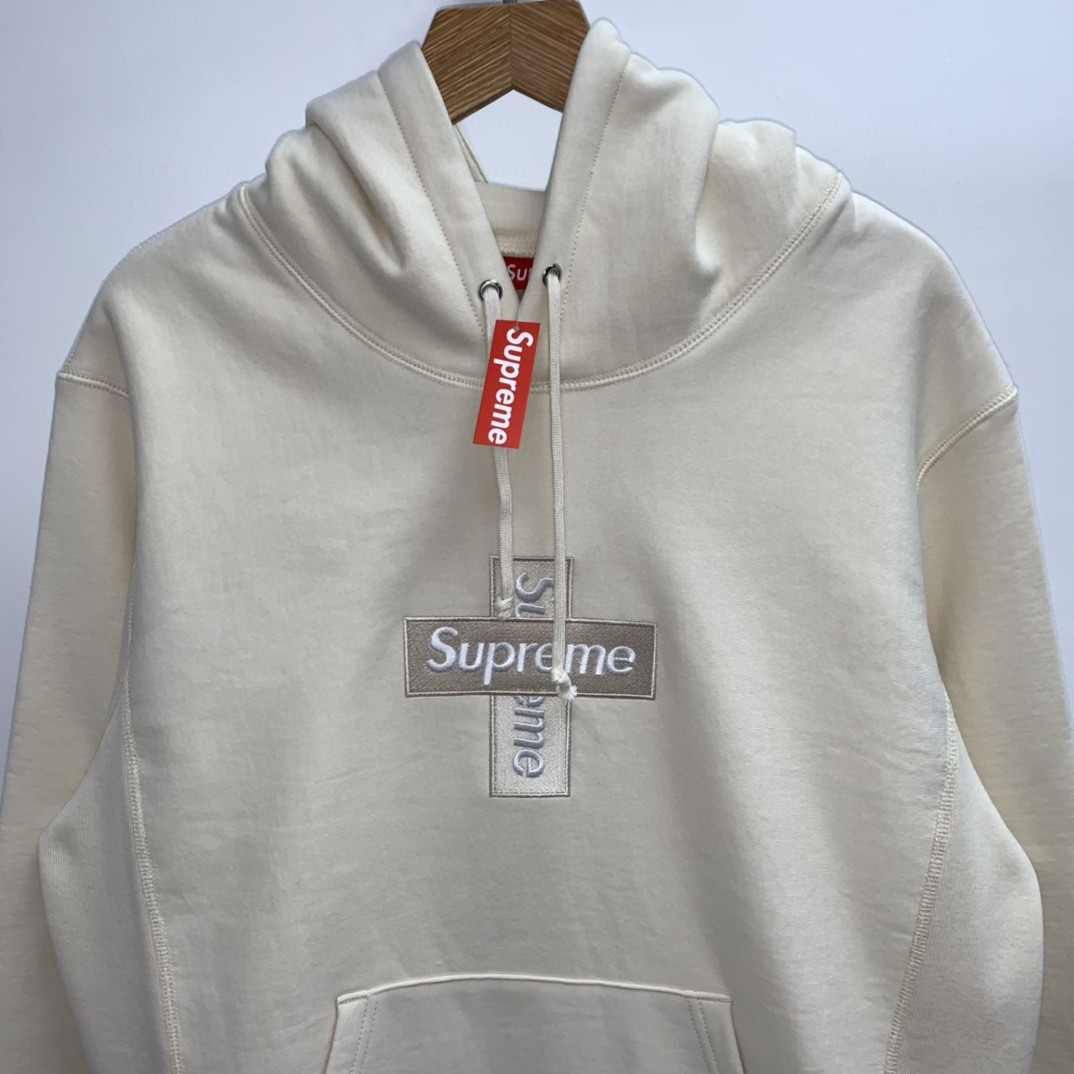 Supreme Week 15 Cross Box Logo Hooded Sweatshirt Logo 刺绣徽标 米色 连帽卫衣 加绒加厚 宽松 男女同款 SUP-FW20-335