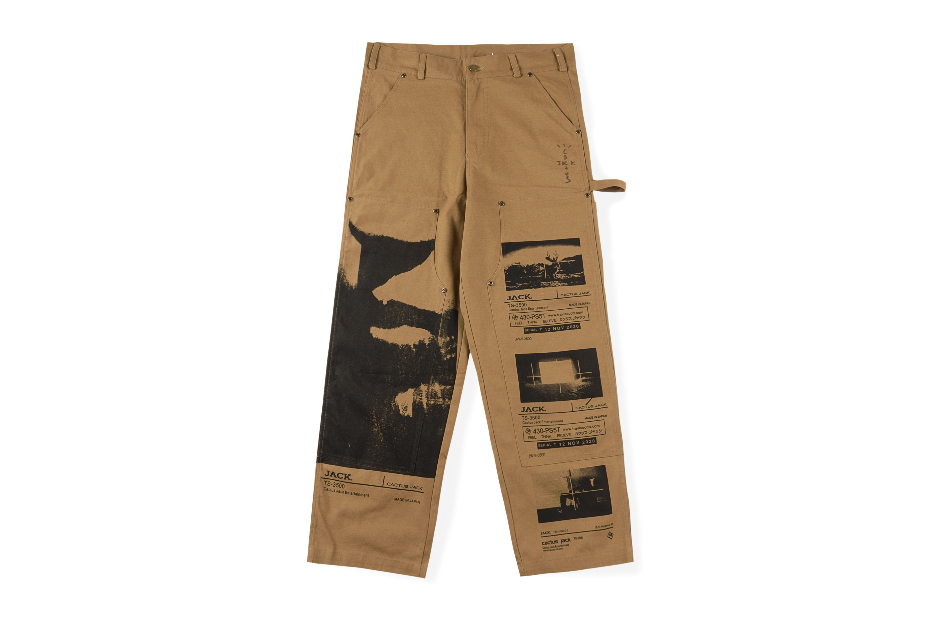 Travis Scott ts Cactus Jack PS System Work Pants  人物印花 抽象 卡其色  多口袋工裝休閒褲 長褲 直筒褲 棉褲 中腰 春秋款 男款  