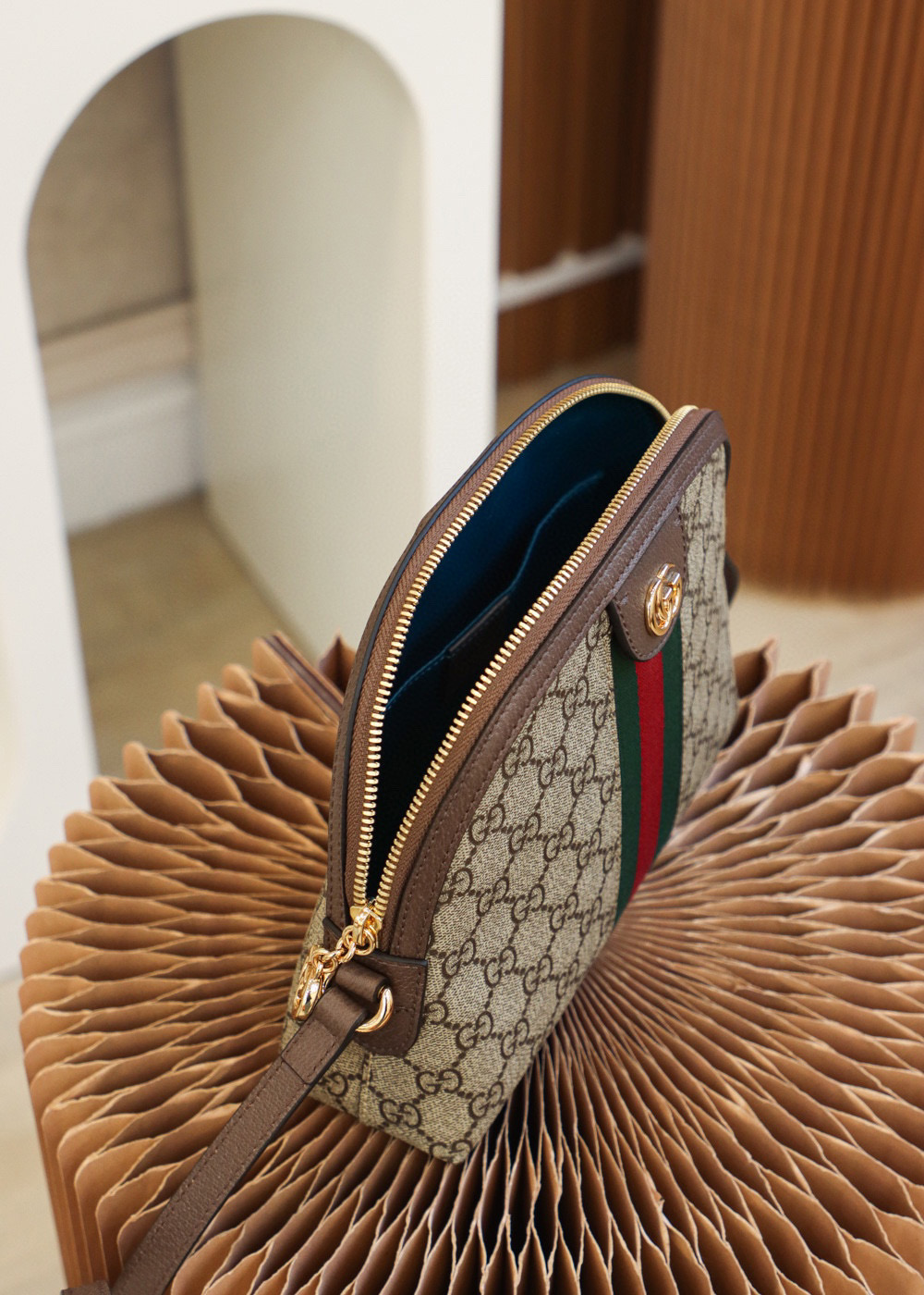 原厂皮 GUCCI 古驰 金标logo 老花GG条纹  斜挎包 单肩包 手提包 旅行包 小号 女款 499621-K05NG-8745