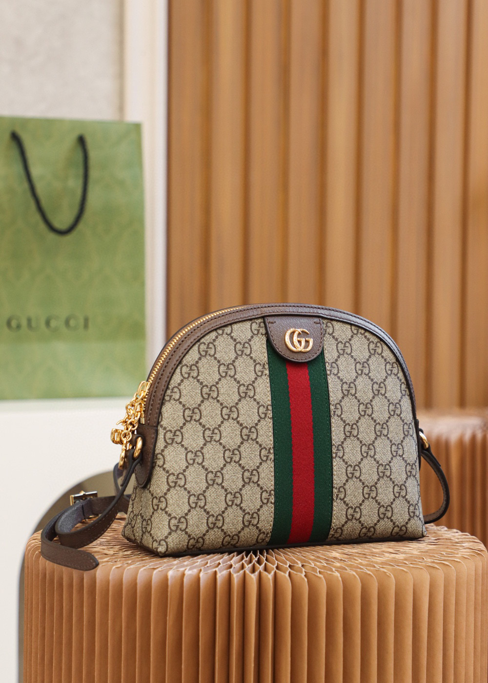 原厂皮 GUCCI 古驰 金标logo 老花GG条纹  斜挎包 单肩包 手提包 旅行包 小号 女款 499621-K05NG-8745